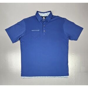 FootJoy Golf Polo Shirt Mens Large Performance Blue‎ Floral Trim ShortSleeve